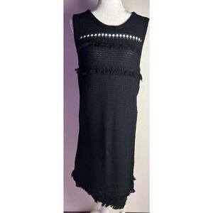 J Crew Womens Sz L Sleeveless‎ Black Fringe Sweater Dress Cotton